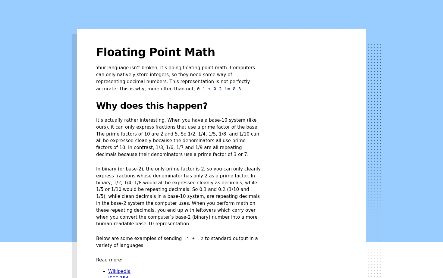 Floating Point Math 页面快照